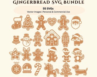 Gingerbread SVG Bundle, Christmas Cookie Design, Instant Digital Download