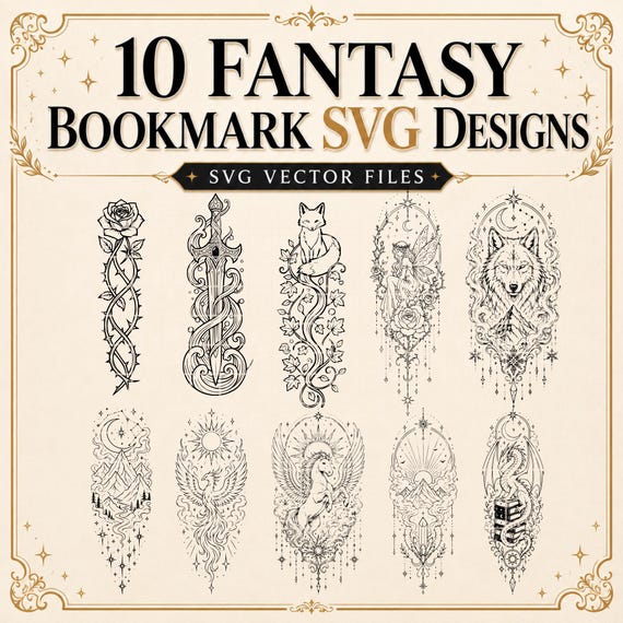 Fantasy Bookmark SVG Bundle, Dragon Fairy Bookmark SVGs, Digital Download