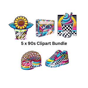 Jaren 90 clipart 5 x 90s PNG bundel clipart set instant digitale downloadbestanden 90s esthetiek
