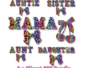 Leopard Mama, Kokettenbogen, PNG-Bundle, Schwester, Tochter, Tante, Sublimationsdesign, digitaler Download