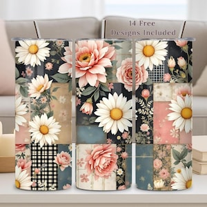 Diseño floral para vaso, 20 oz, PNG, Floral, Cottagecore, Descarga digital