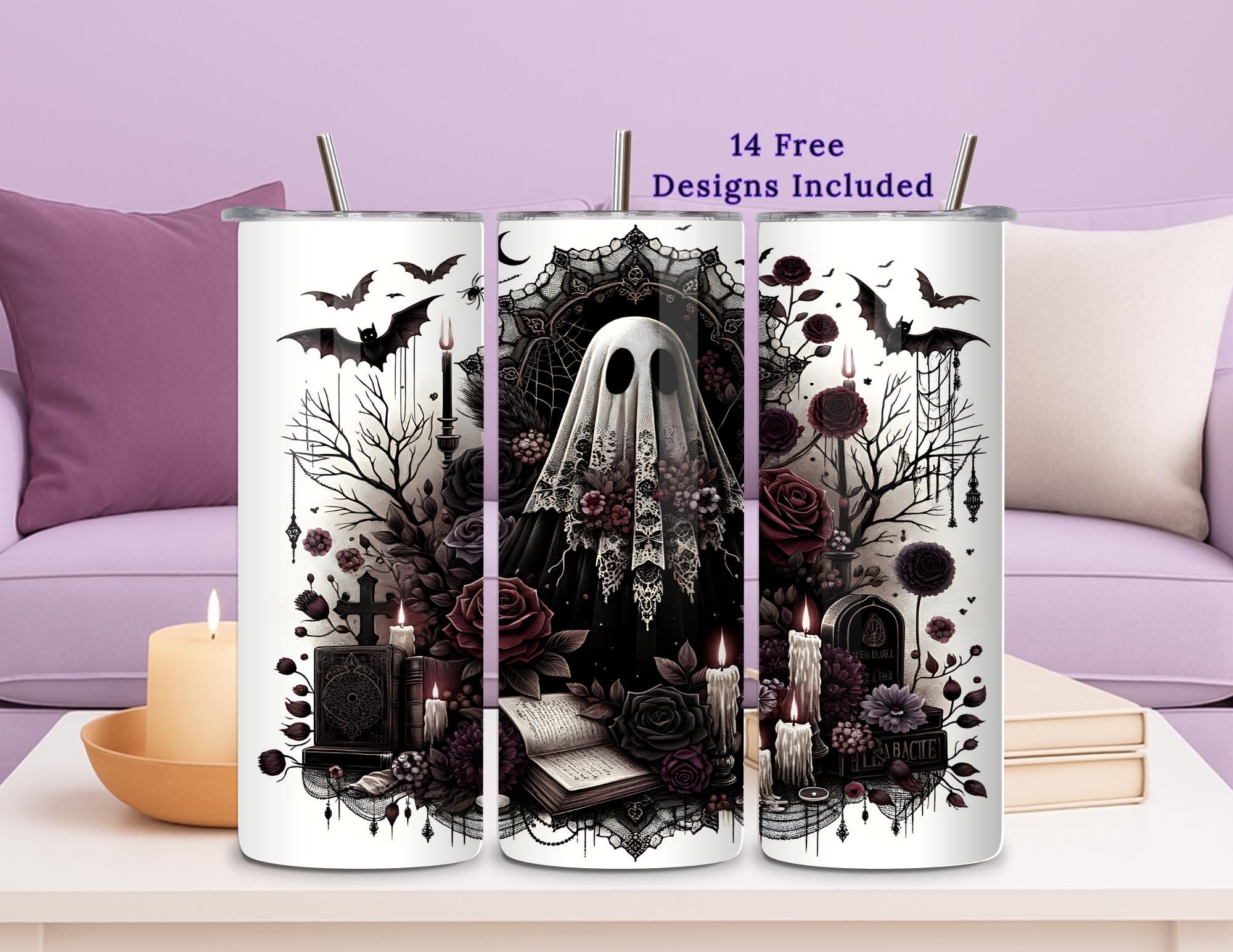Lace Sheet Ghost Tumbler Wrap, 20oz PNG, Halloween Sublimation