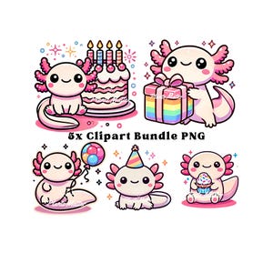 5x süßer Axolotl PNG Axolotl Clipart Kawaii Clipart Bundle Axolotl Sublimation Axolotl Party PNG Axolotl Geburtstag PNG Clip Art Salamander