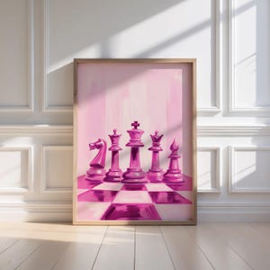 Pink Checkered Chess Poster: Queen Piece Wall Art (Digital Download)