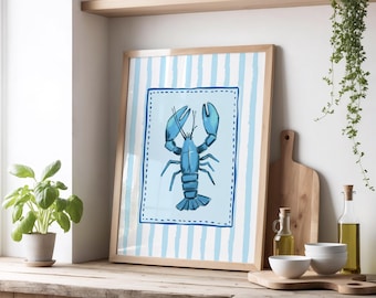 Blue Lobster Watercolor Print: Coastal Kitchen Art (Digital Download)