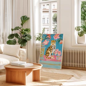 Chinesische Malerei, Gepard Poster, Wabi Sabi Wandkunst, Leopard Poster, Südasiatische Kunst, Grandmillennial Print, Island Luxe, Chinoiserie Chic