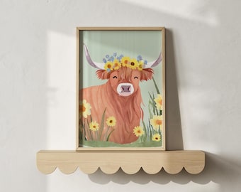 Highland Cow Art Print: Nordic Nursery Decor (Digital Download)