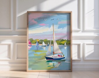 Nantucket Sailboat Sunrise Print: Coastal Beach Wall Art (Digital Download)