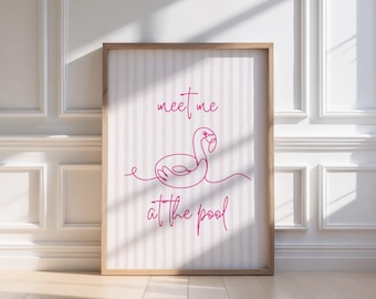 Flamingo Pool Print: Hot Pink Line Art (Digital Download)