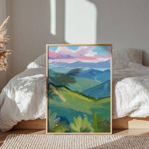Smoky Mountain Art, Blue Ridge Mountains, Above Couch Art, North Carolina Art, Panoramic Wall Art, blue ridge parkway, Digital Download