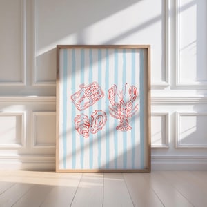 Seafood Art Print: Lobster, Oyster, and Sardine Coastal Kitchen Decor (Digital Download)
