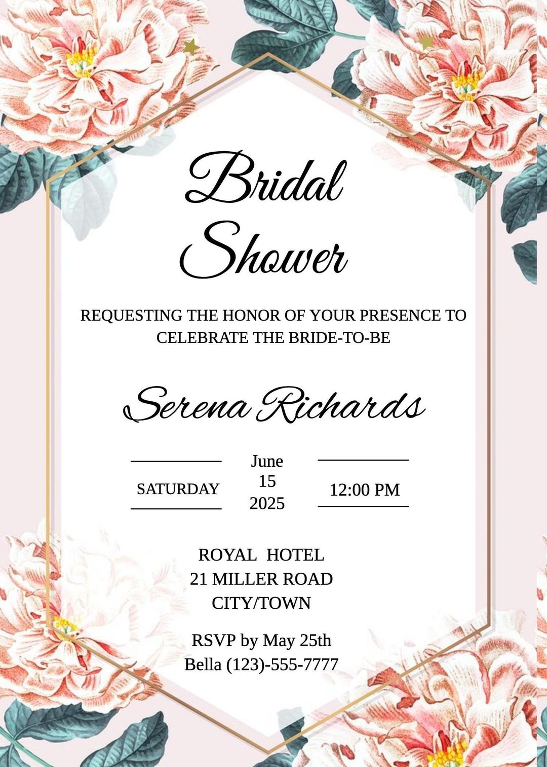 Elegant Bridal Shower Digital Invitation | Floral Evites for Special ...