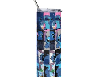 Vaso Stitch Collage / Vaso de acero inoxidable de 20 oz con pajita y tapa