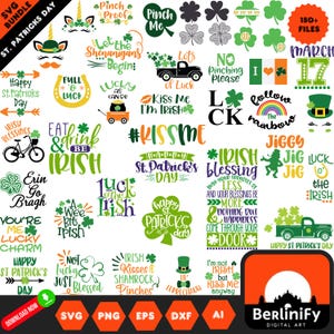 ST. PATRICK'S DAY Svg Bundle, Shamrock Clipart, Clover Cut File, Lucky Irish T-Shirt Design for Cricut