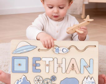 Custom Baby Name Puzzle, Personalized Kids Busy Board, Early Learning Puzzle, Baby Wood Toy, Christmas Gift for Kids, Baby 1st Birthday Gift
