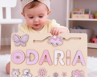 Personalized Baby Girl Name Puzzle, Custom Busy Board, Early Learning Puzzle, Baby Room Decor, Birthday Gift for Kids, Baby Christmas Gift