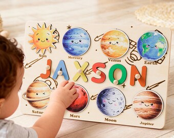 Spersonalizowane puzzle z imionami dziecka, spersonalizowana układanka z tablicą do nauki i zabawy, drewniane zabawki dla dzieci, Montessori dla maluchów, prezent urodzinowy dla dziecka