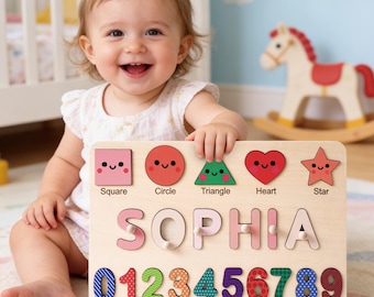 Personalized Baby Girl Name Puzzle, Custom Kids Busy Board, Early Learning Wood Puzzle, 1st Birthday Gift for Baby, Baby Toddler Gift Toy