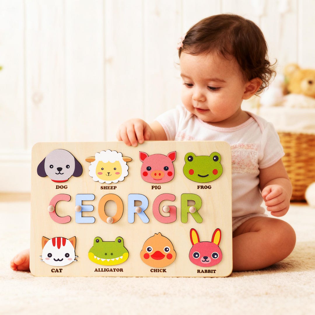 Personalized Baby Name Puzzle, Custom Wooden Puzzle for Toddler, Kids ...