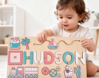 Custom Baby Name Puzzle, Personalized Kids Busy Board, Early Learning Puzzle, 1st Birthday Gift for Child, Birthday Gift, Wooden Baby Puzzle