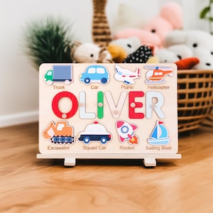 Personalized Baby Name Puzzle, Custom Kids Busy Board, Early Learning Puzzle, Birthday Gift for Kids, Boy 1st Gift, Wooden Baby Boy Car Toy