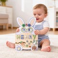 Custom Baby Name Rabbit Puzzle, Personalised Kids Busy Board, Baby Boy & Girl Toddler Gift, 1st Birthday Gift, Wooden Toddler Gift for Kids