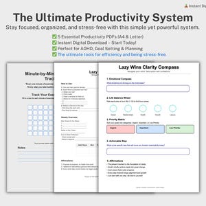 Paquete de máxima productividad: Clarity Compass, Lazy Day y rastreador de ejercicios / Planificador digital tamaño A4