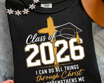 Clase de 2026 Puedo hacer todas las cosas PNG, descarga digital de graduación cristiana