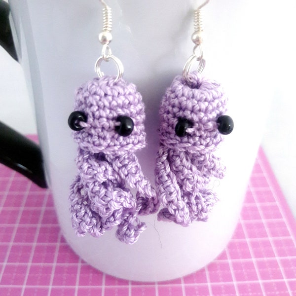 Jellyfish Earrings for jellyfish costume - crochet earrings- 1" x 2" width & length - made to order - select your colors - kawaii earrings