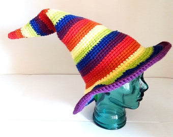 Rainbow Wizard hat, made to order, Mage hat, elf hat, great for parades and festivals. Mage Cosplay, modern witch hat ren faire costume