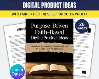 200 Faith-Based Digital Product Ideas Guide, PLR, MRR, Canva Template, Resell Rights, Passive Income