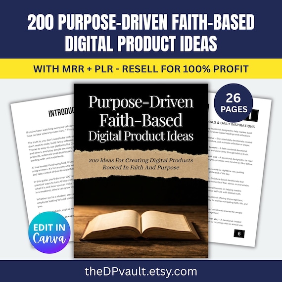 200 Faith-Based Digital Product Ideas Guide, PLR, MRR, Canva Template, Resell Rights, Passive Income