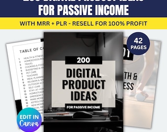 200 Digital Product Ideas Passive Income Guide | PLR MRR Canva Template | Editable Digital Download