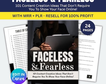 101 Faceless Content Ideas – Create Income Without Showing Face, Resell Rights, Canva Template Included