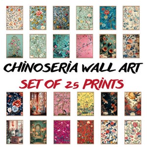 Chinoiserie Botanical Print Set: Vintage Asian Wall Art (Digital Download, 25 Prints