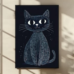 Witte snorharen zwarte kat aangepaste tekening aquarel kat portret kattenliefhebber cadeau, huisdier schilderij, kleine schilderijen, miniatuur schilderij tekenfilms kat