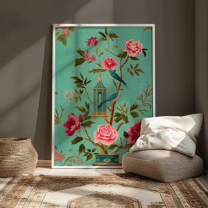 Chinoiserie Birdcage Print: Vintage Botanical Wall Art (Digital Download)