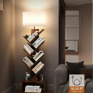 Wood 6 Tier Tree Bookshelf /Light/ Narrow Bookcase Tower