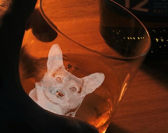 Personalized Pet Photo Whiskey Glass, Custom Dog Cat Portrait Rocks Glass