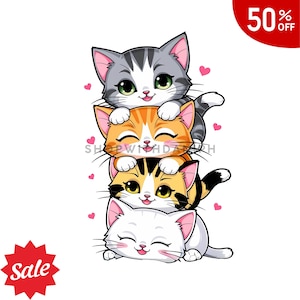 kawaii cat, cartoon cat, colorful cat tee, Gifts for cat lovers, Pet mom gifts, animal lovers gift, Cat wall art, Kawaii home decor, PNG