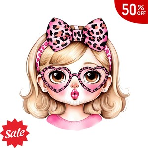 Cute cartoon girl, leopard prints, kawaii girl clipart, fashion girl print, girls room decor, Planner stickers, Printable art, PNG