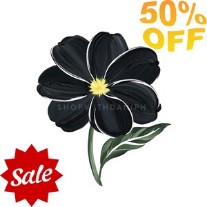 Black Flower Clipart, Dark Floral Print, Gothic Flowers, Hand Painted Flower Art, Watercolor Flower Print, Digital Flower Art, PNG Files