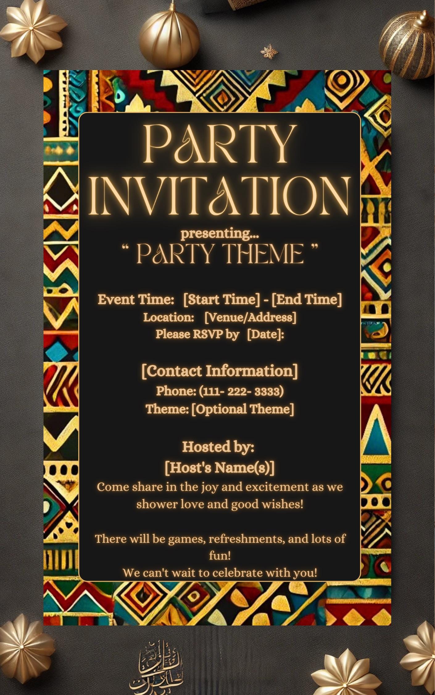 African Print Party Invite Template Edit and Customise Theme Digital ...