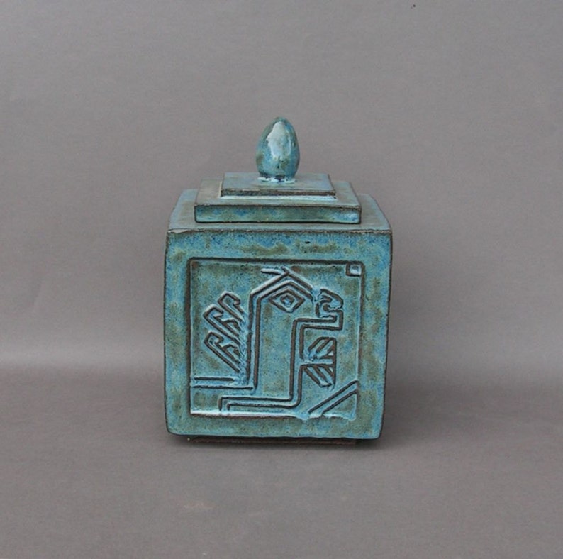 Blue Stoneware Lidded Jar/Urn with 15th Century Anatolian Rug Design image 2