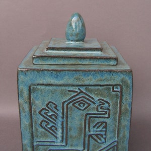 Blue Stoneware Lidded Jar/Urn with 15th Century Anatolian Rug Design image 4