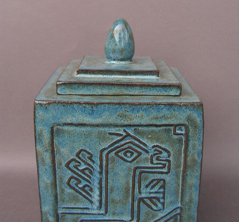 Blue Stoneware Lidded Jar/Urn with 15th Century Anatolian Rug Design image 4