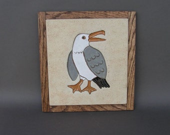 Stoneware Trivet with Imprinted Seagull Design