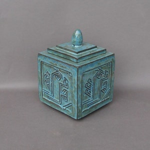 Blue Stoneware Lidded Jar/Urn with 15th Century Anatolian Rug Design image 1