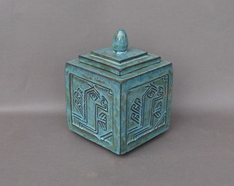 Blue Stoneware Lidded Jar/Urn with 15th Century Anatolian Rug Design