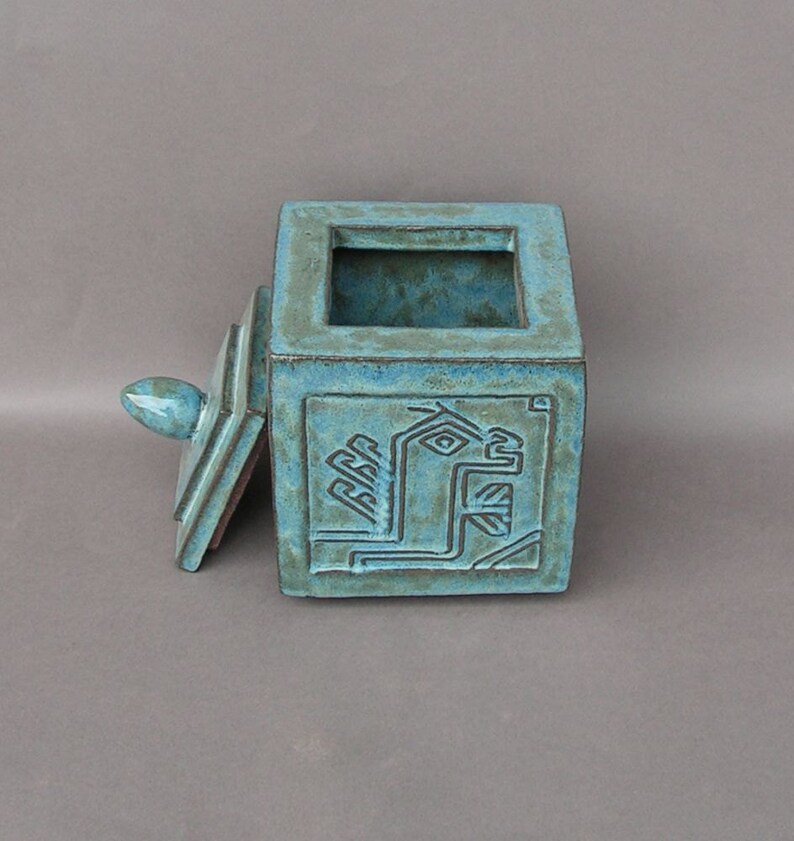 Blue Stoneware Lidded Jar/Urn with 15th Century Anatolian Rug Design image 3